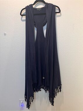 POL Cotton  Navy Fringe Wrap Vest